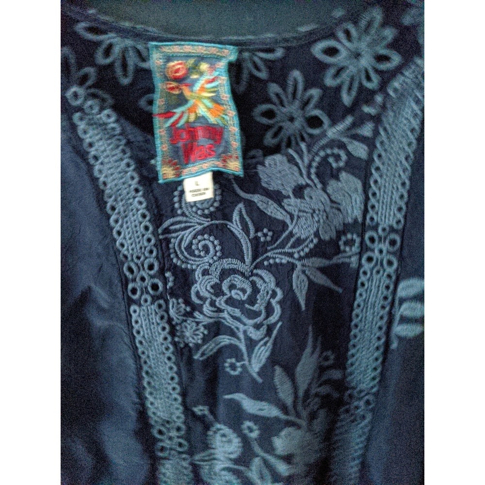 Johnny Was Navy Blue Floral Embroidered Tank Top - Picture 2 of 13